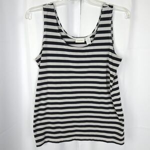 Chico's  Sz 1  Womens 8 Black White Striped Sleeveless Nylon Stretch Tank Top